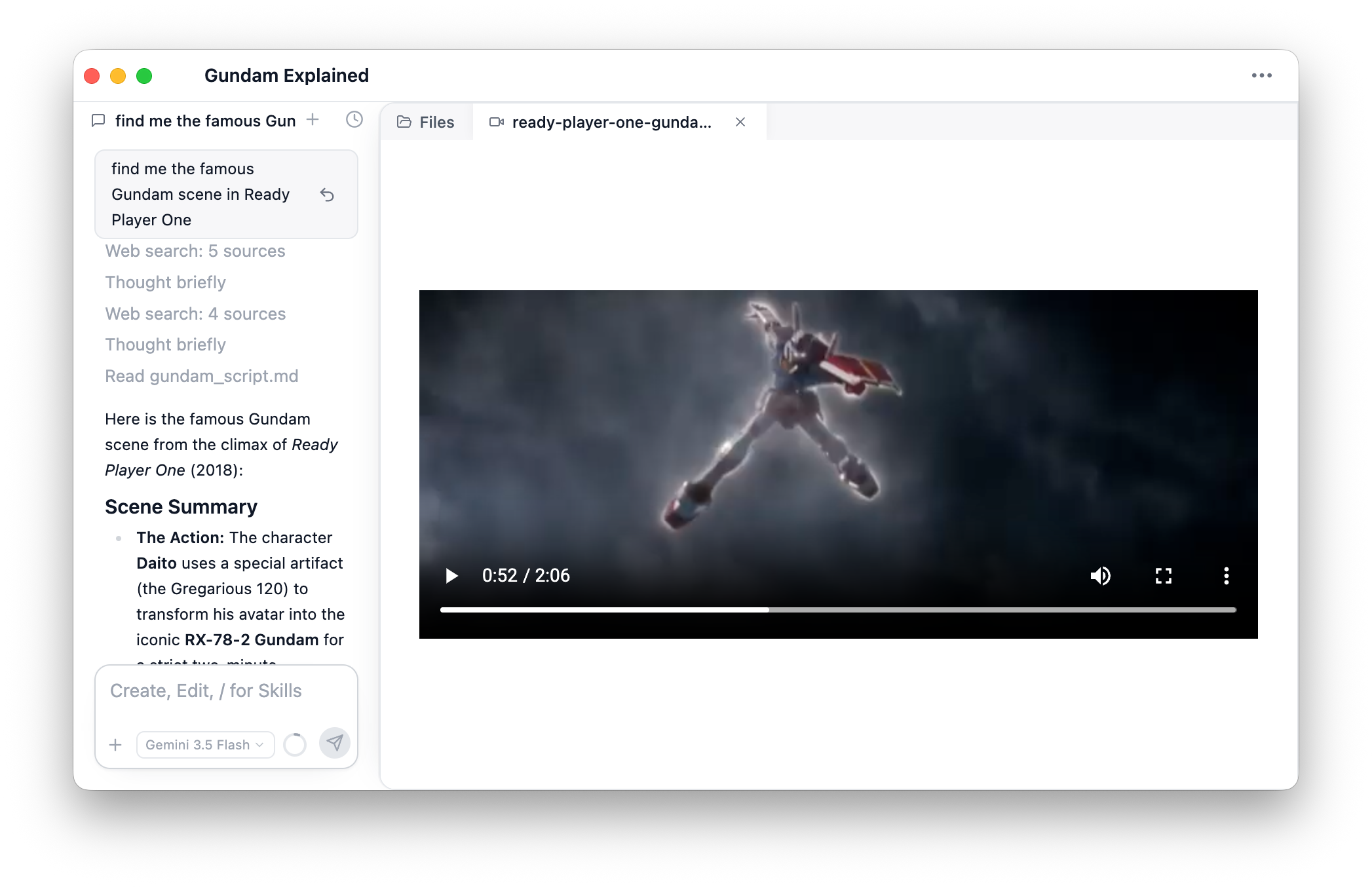 Zoea agent chat with cyberpunk text prompt, generated code, and timeline preview